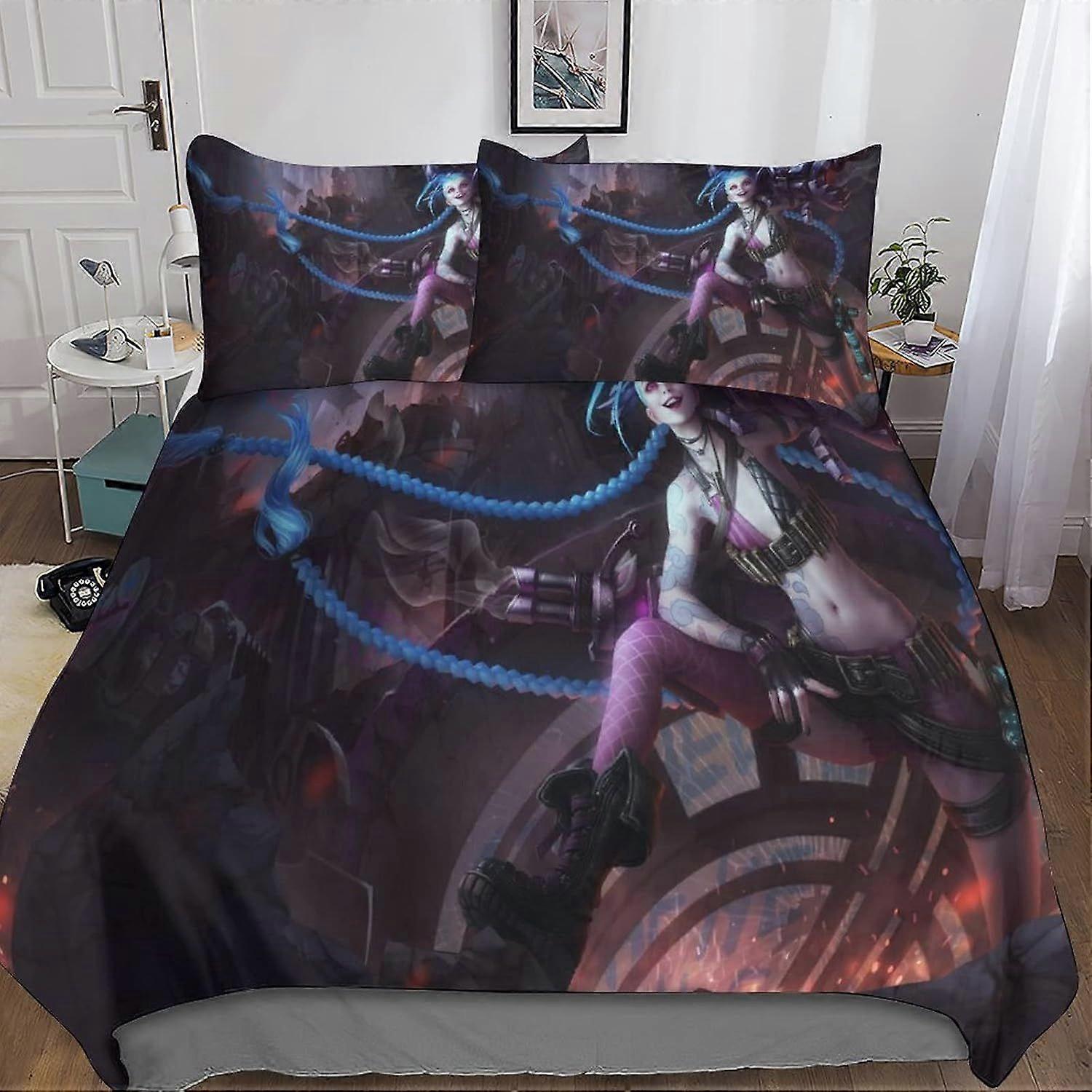 League of Legends Capa de edredom, 3D Print Capa de colcha Jinx Bedding Duvet Set com fronhas de microfibra macia Easy Care Capa de colcha para meninos meninas crianças 