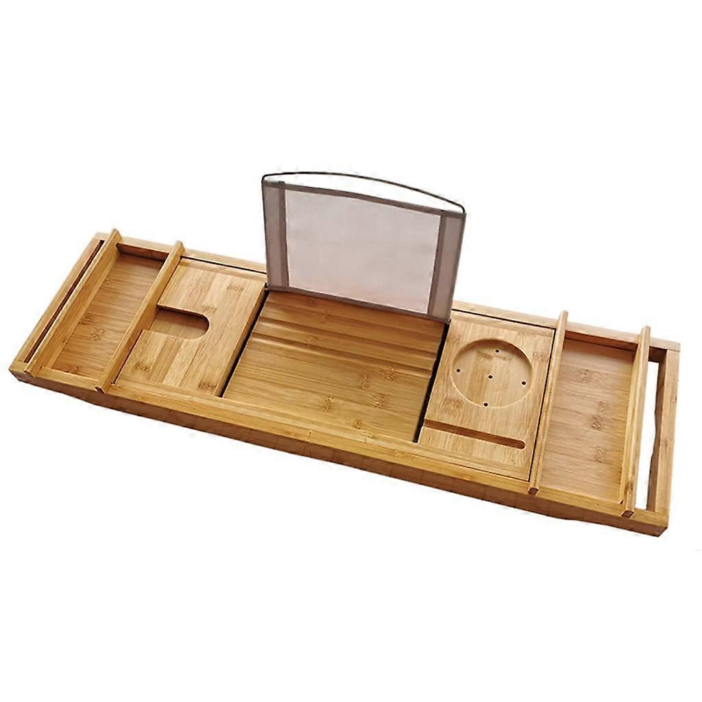 Extendable Bathtub Tray Caddy with Wine Glass Holder, Book & Tablet Stand, Adjustable Spa Shelf Rack (Color D)