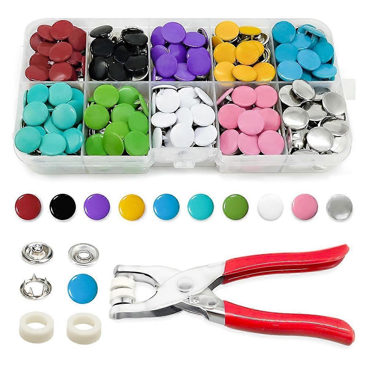 Metal Snaps for Fabric 10 Colors Solid Sewing Snaps with Fastener Pliers Pressing Tool Kit for DIY