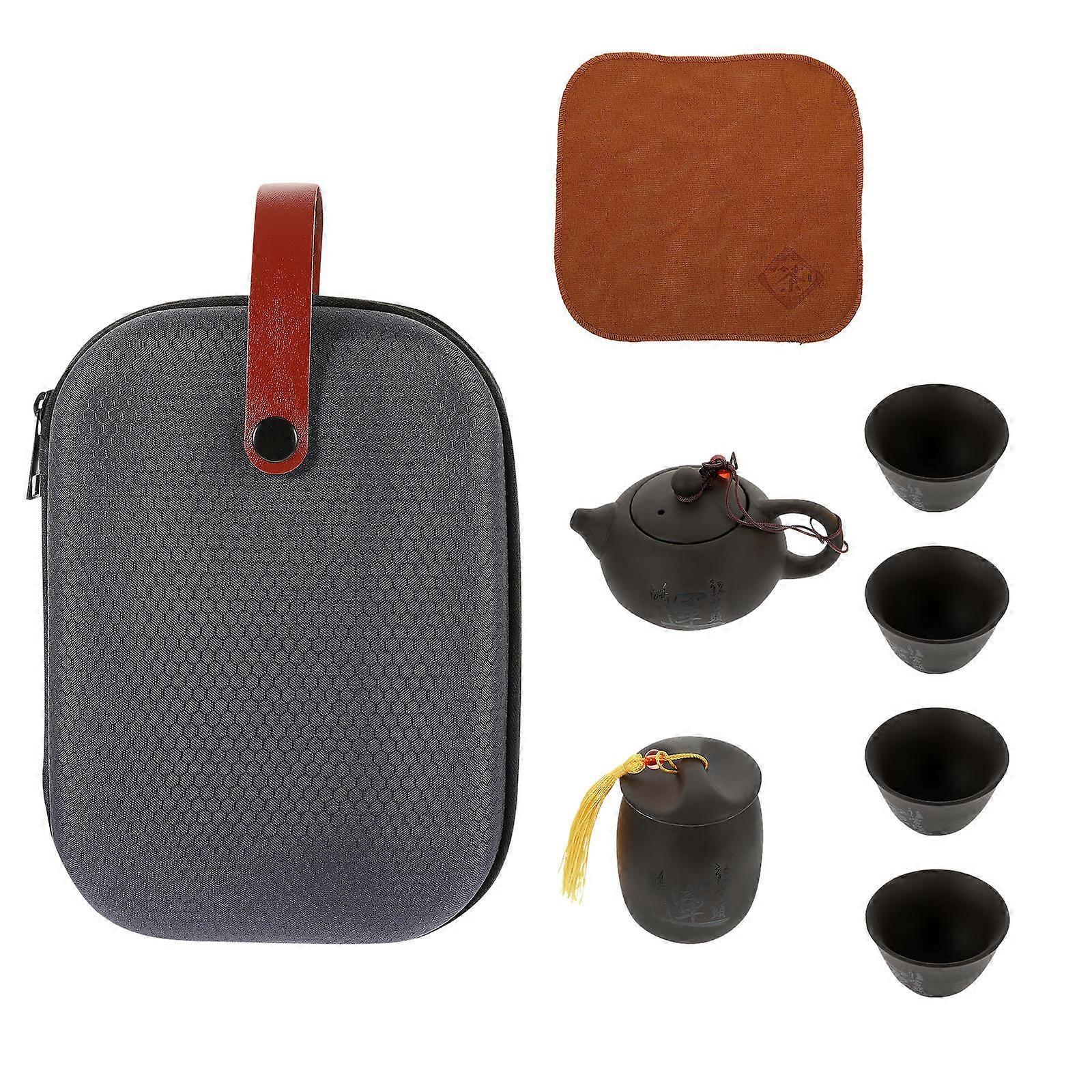 Portable Travel Tea Set With Chinese Purple Clay Teapot Teacups And Tea Canister For Tea Lovers In Assorted Color Serving 1 Set