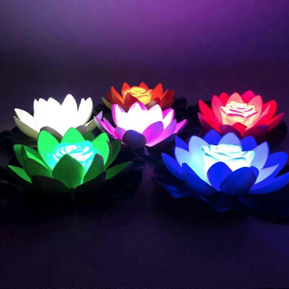 Prettyui Artificial Lotus-Shaped Colorful Changing Floating Flower Light Water Swimming Pool Wishing Light With Battery