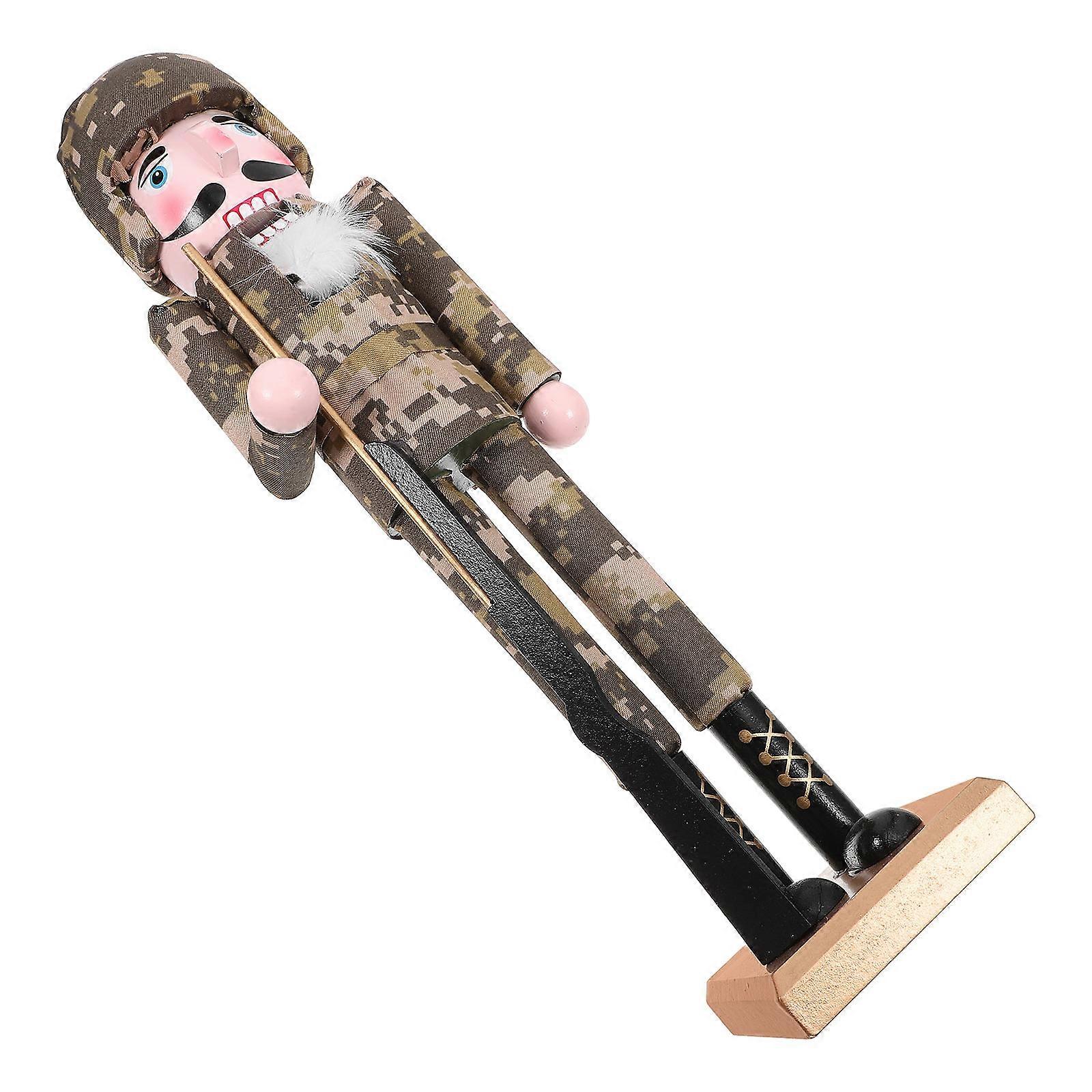 Nutcracker Puppet Soldier Ornaments Christmas Decoration 38X9X8CM Camouflage Traditional Simple Style 1Pack