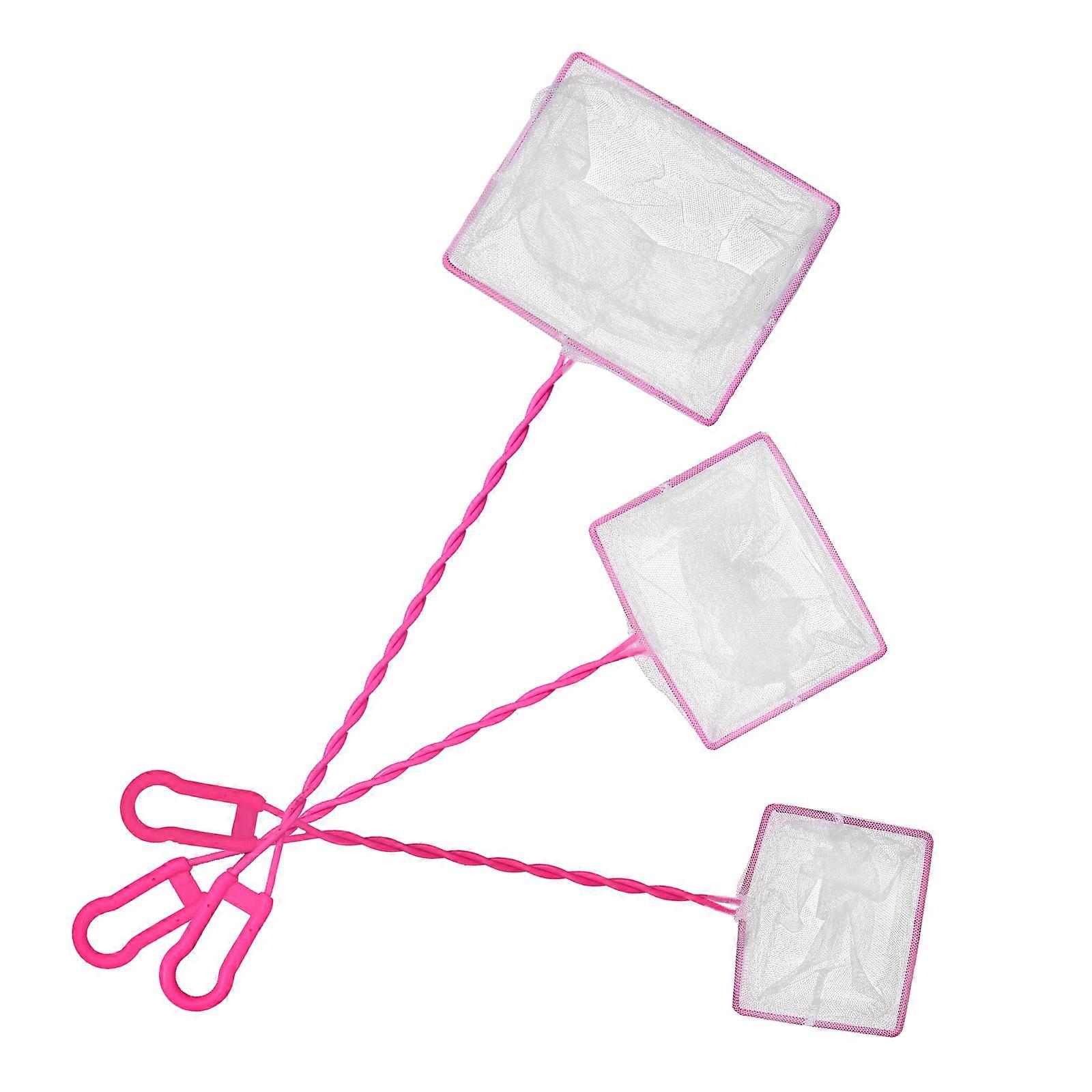 Fish Net Practical Handheld Scoop Net for Aquarium Use 3Pcs Pink