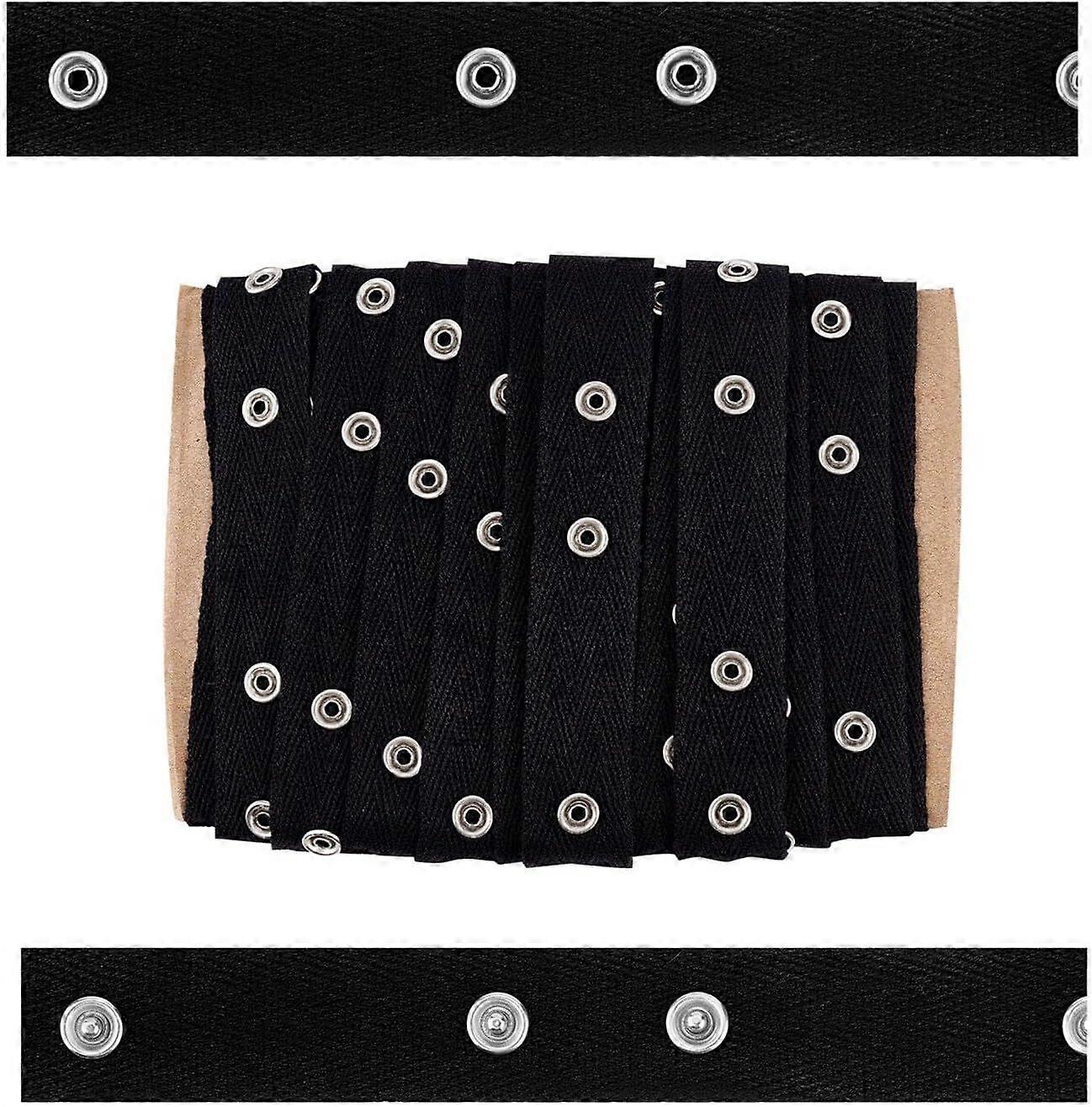 10Yards Black Cotton Snap Button Trim Sewing Snap Tape Trim with Brass Buttons for DIY Crafts Clothing Accessories Snap Button Tape Ribbon Fasteners 0