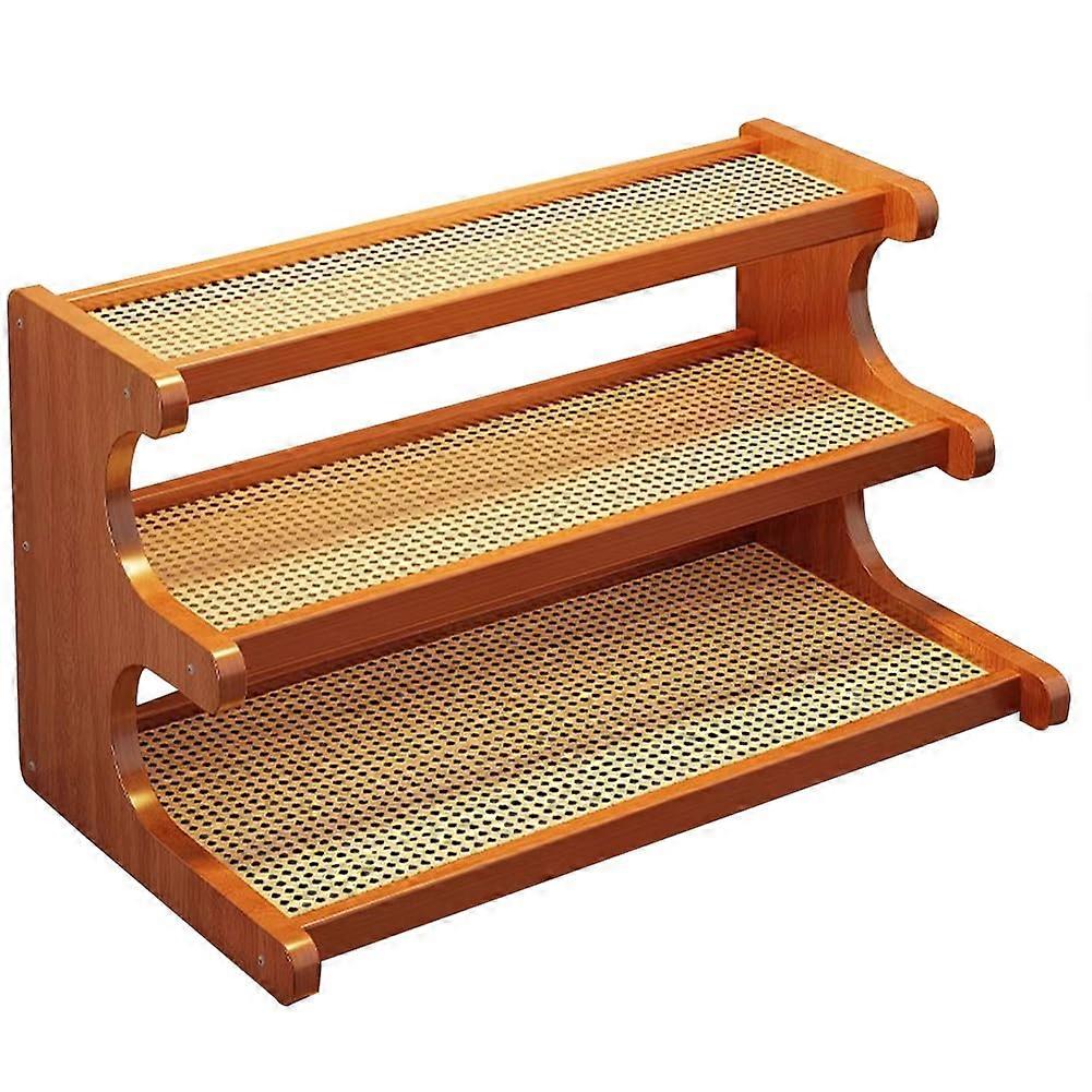 Coffee Station Organizer with Three Tier Bamboo Style Rack, Rattan Look Mug Holder for Rustic Kitchen