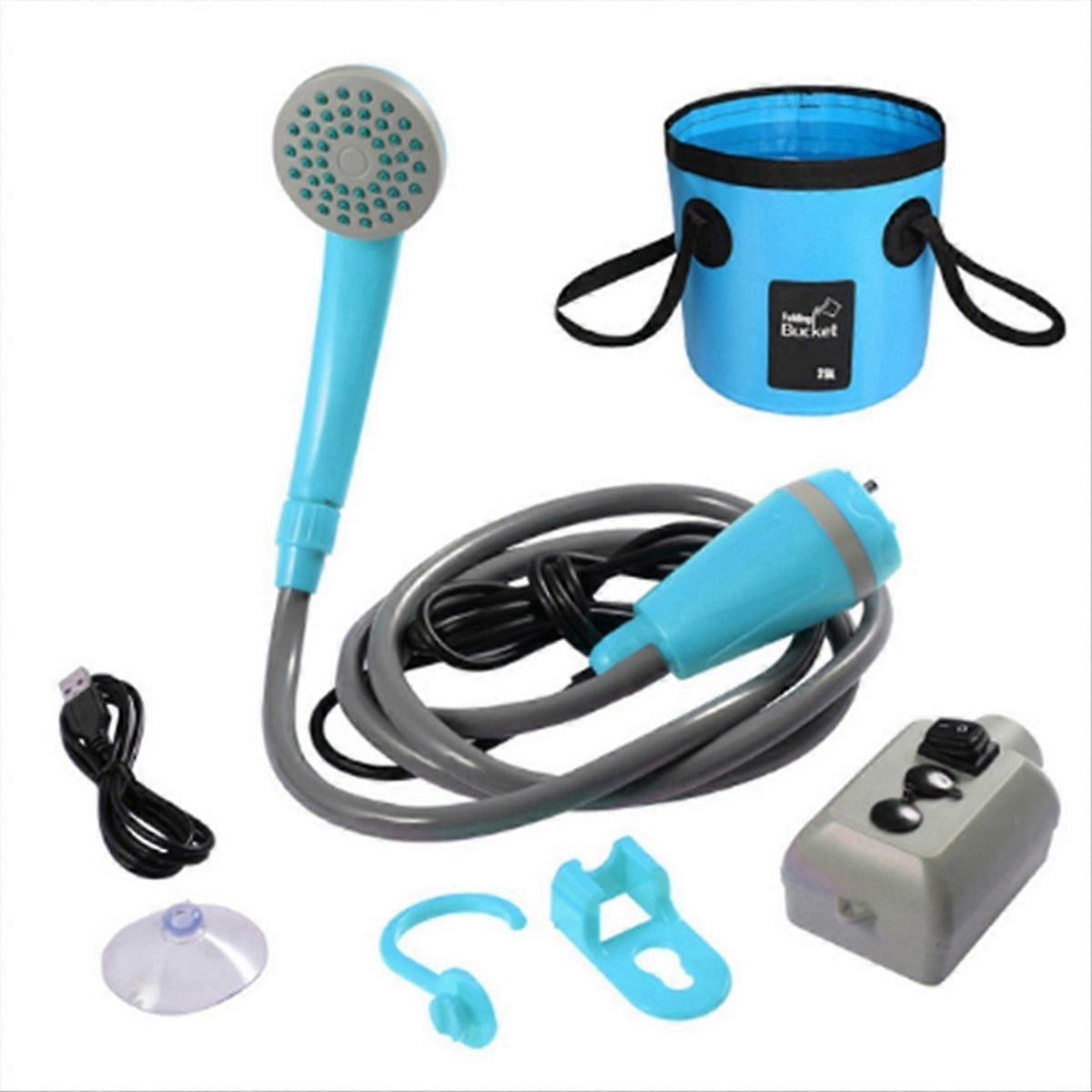 Bärbar campingdusch Utomhus campingduschpump Blå & Grå