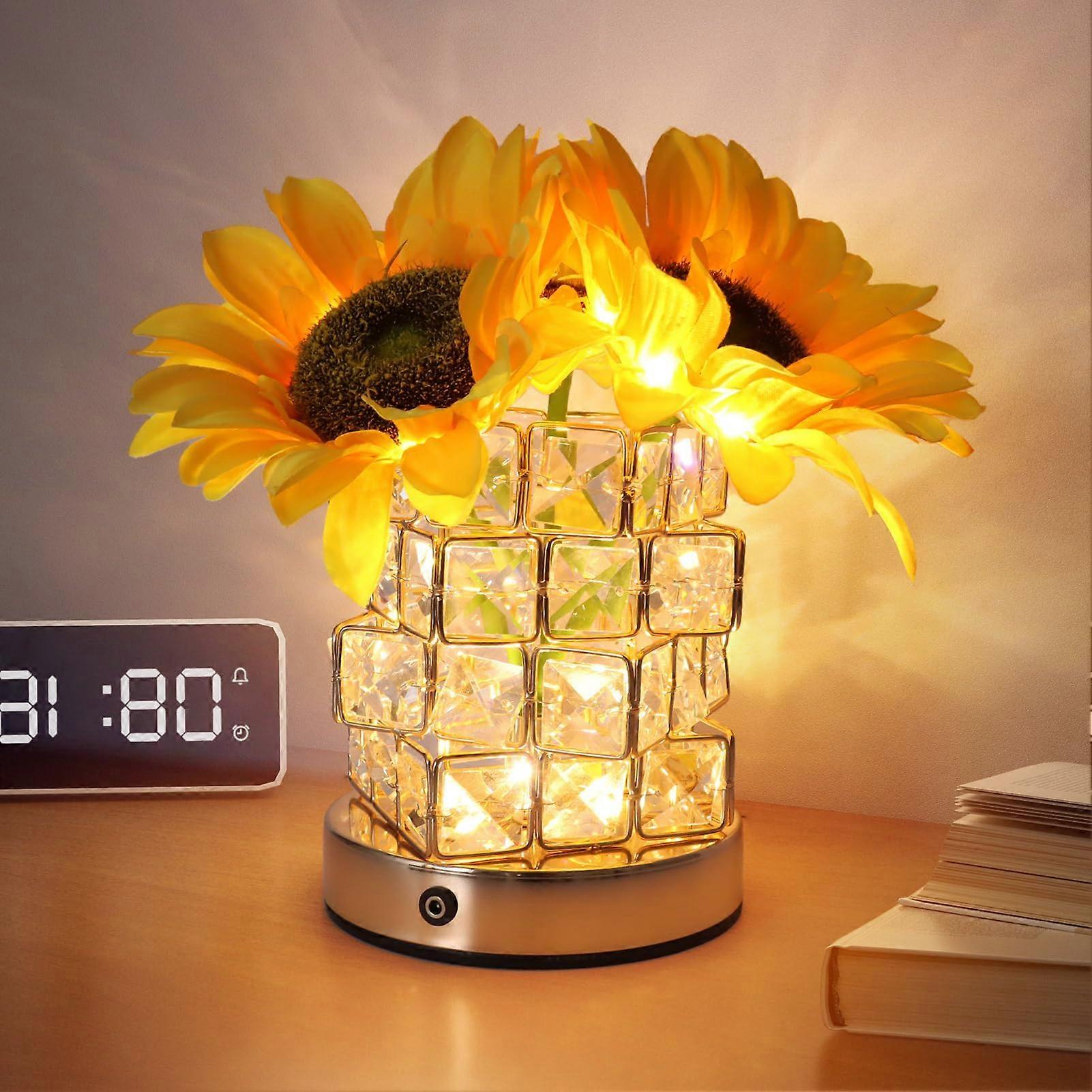 Flower Table Lamp LED Night Light with Touch Control, Rechargeable Cordless Sunflower Decor