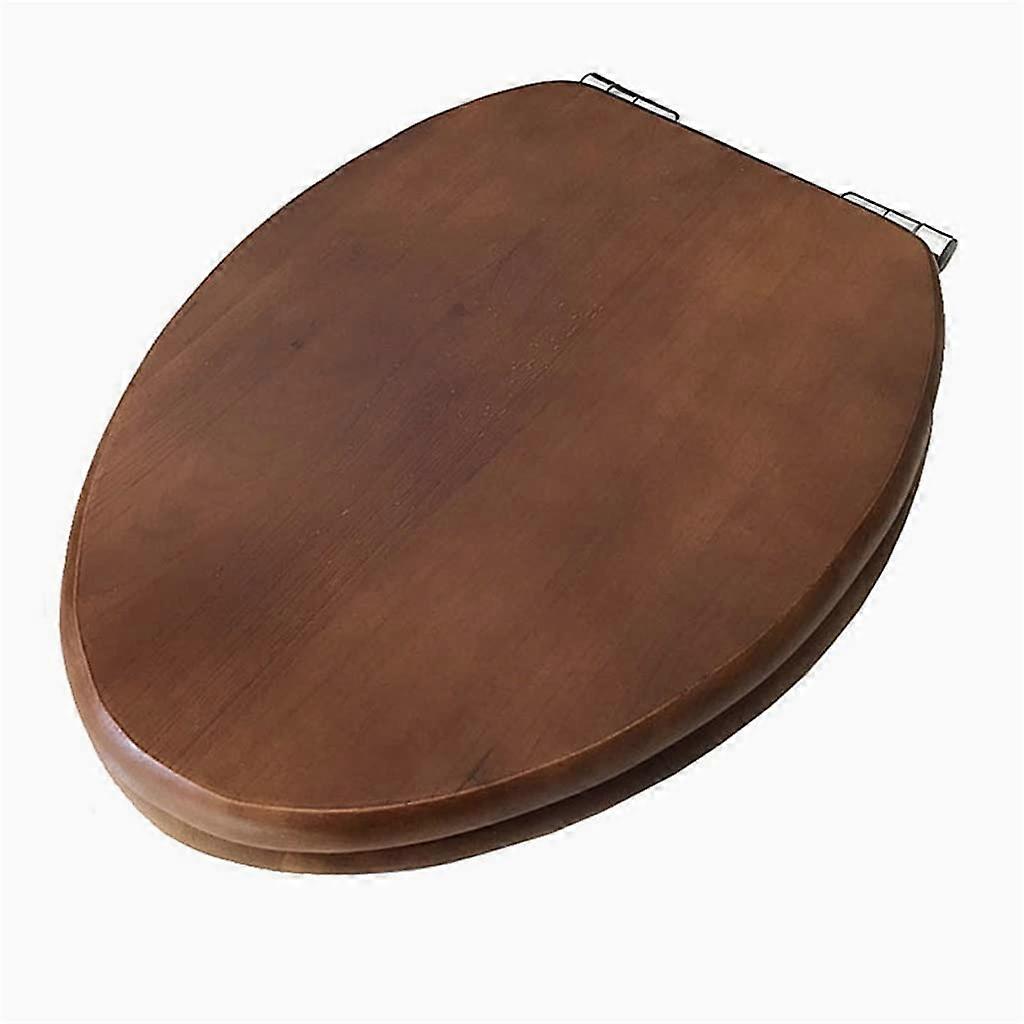 Wooden Toilet Seat Slow Close Solid Wood Elongated Lid with Stainless Steel Hinges