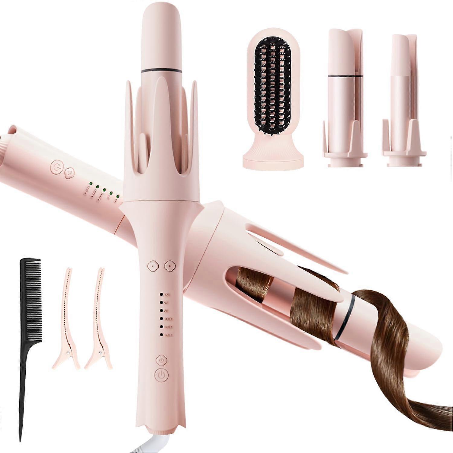 3 in 1 Automatic Hair Curler and Straightener Brush with Interchangeable Ceramic Barrels and Ionic Tech