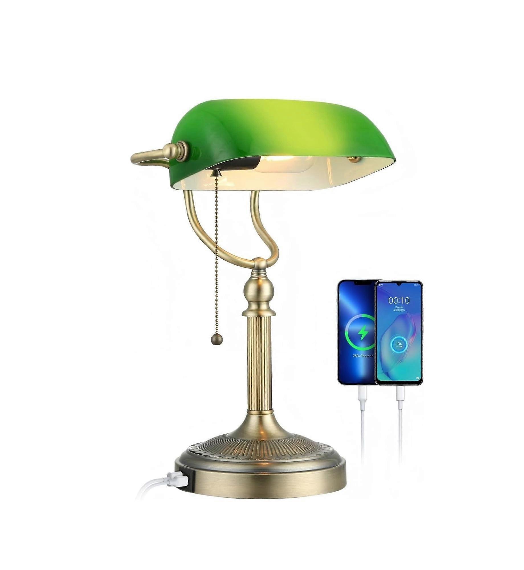 Retro Green USB Desk Lamp with Stepless Dimming, Adjustable Angle and Fast Charging for Office