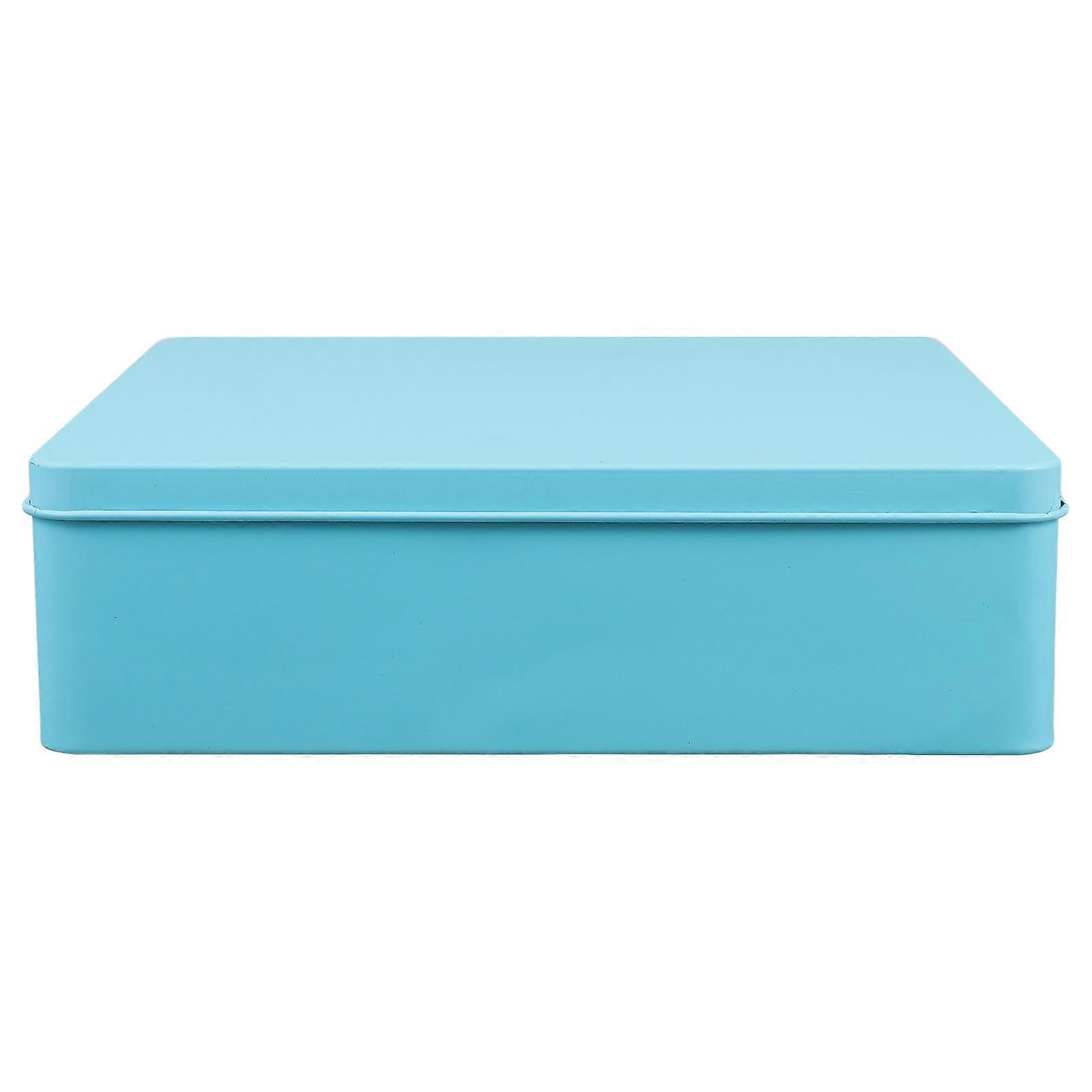 Tinplate Tin Box for Home Storage with Lid Sky-Blue Large Decorative Container