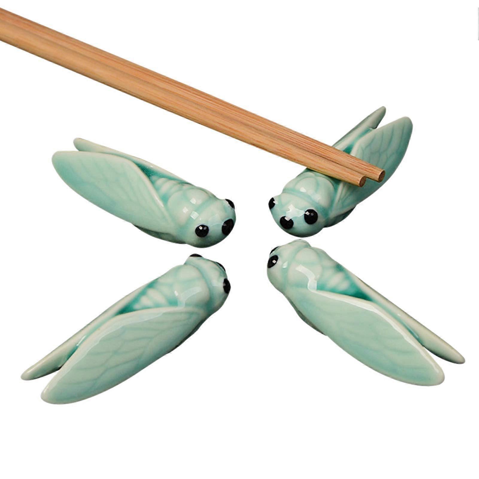 Set of 4 Ceramic Cicada Chopstick Rests for Hygienic Utensil Placement and Elegant Table Decor