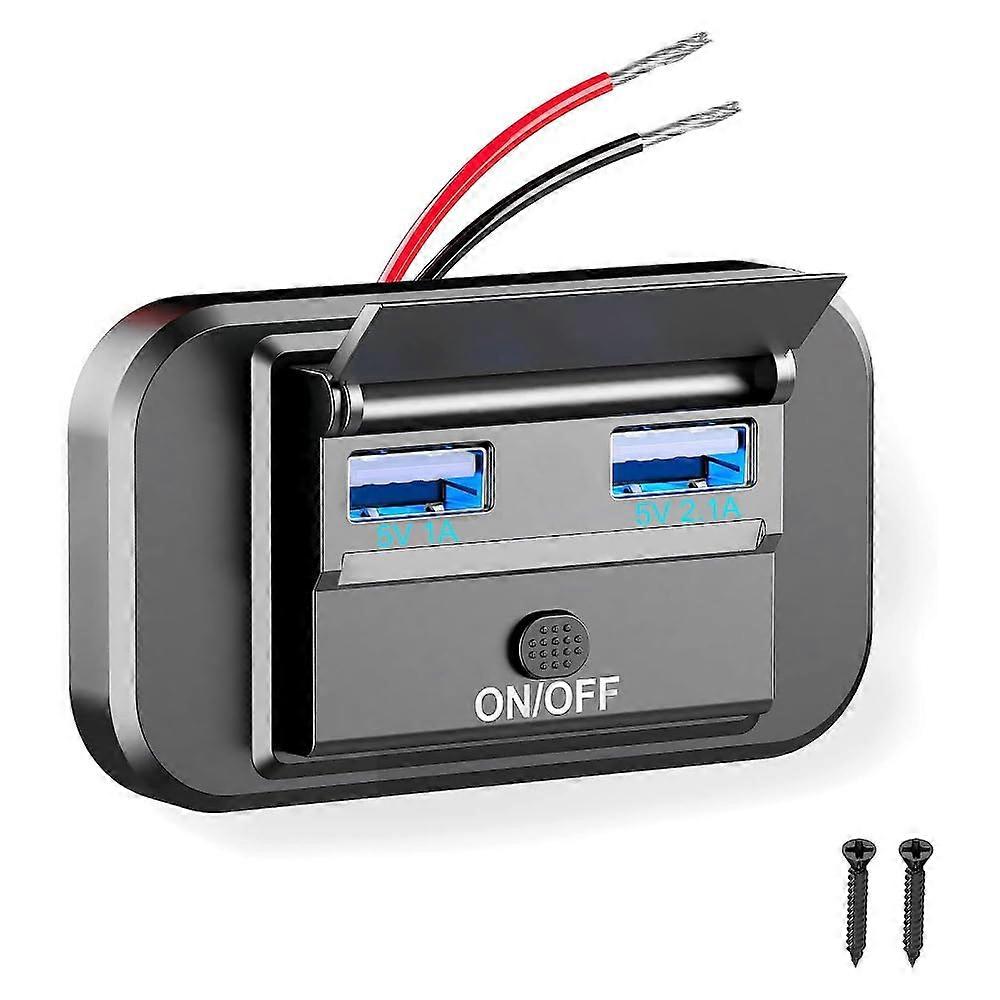 12V 24V Dual USB Car Charger Socket with Switch, 36W Fast Charging Waterproof for RV Boat