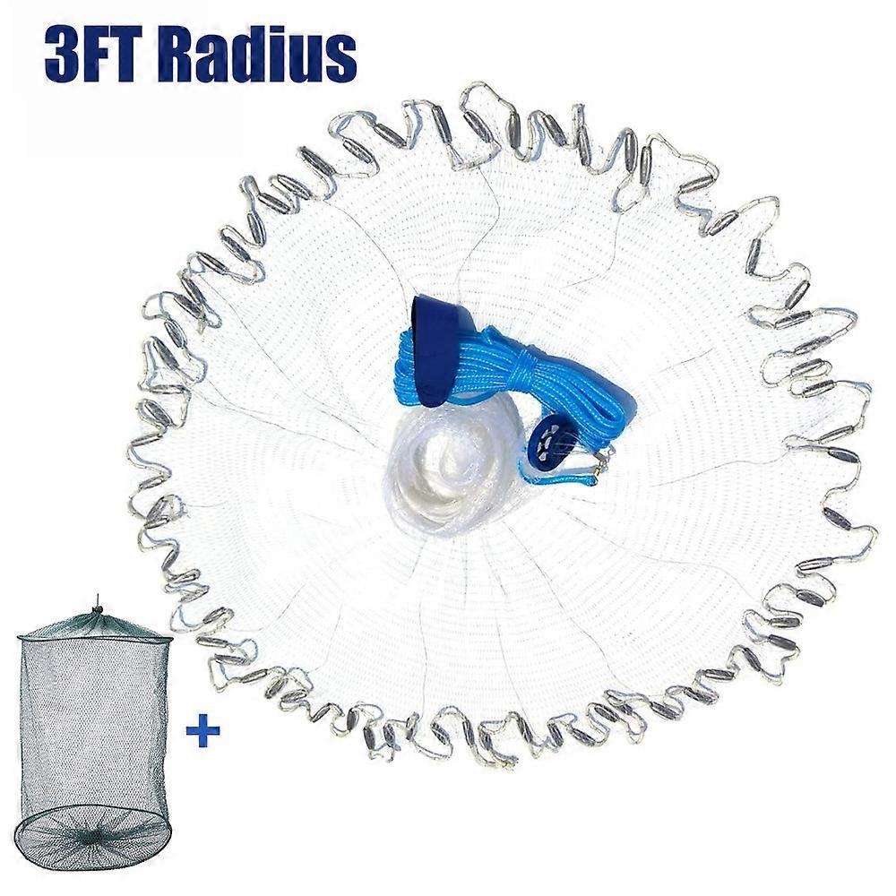 Saltwater American Fishing Cast Net for Bait Shrimp Trap Fish with Zinc Sinkers Throw Net 3/4/5/6/7/8/9/10FT Radius Casting Net