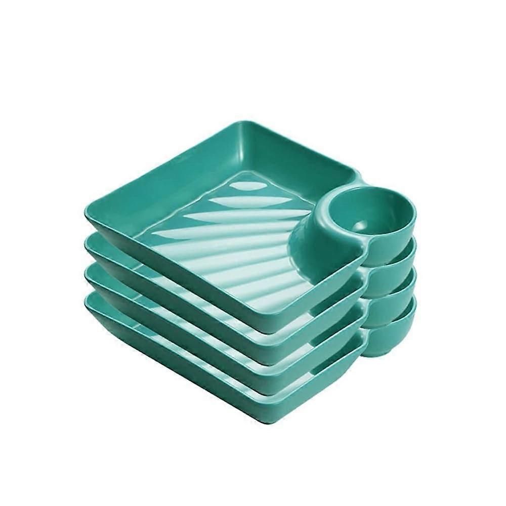 Snack Plates with Compartments for Appetizers and Sauces, 4pcs Green MultiCompartment Serving Dish