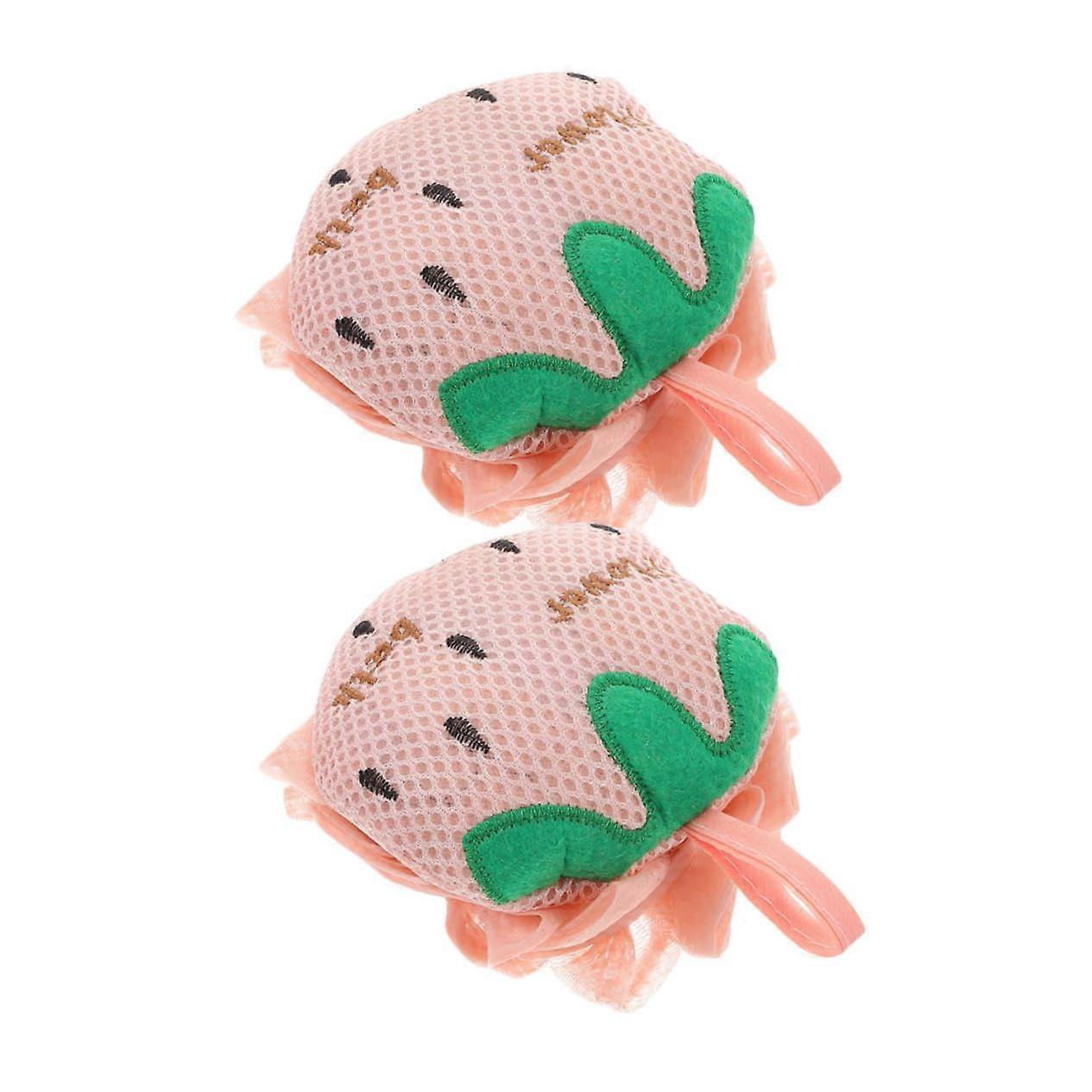 2pcs Soft Strawberry Bath Loofah Sponges with Rich Foam for Gentle Skin Exfoliation and Deep Cleaning
