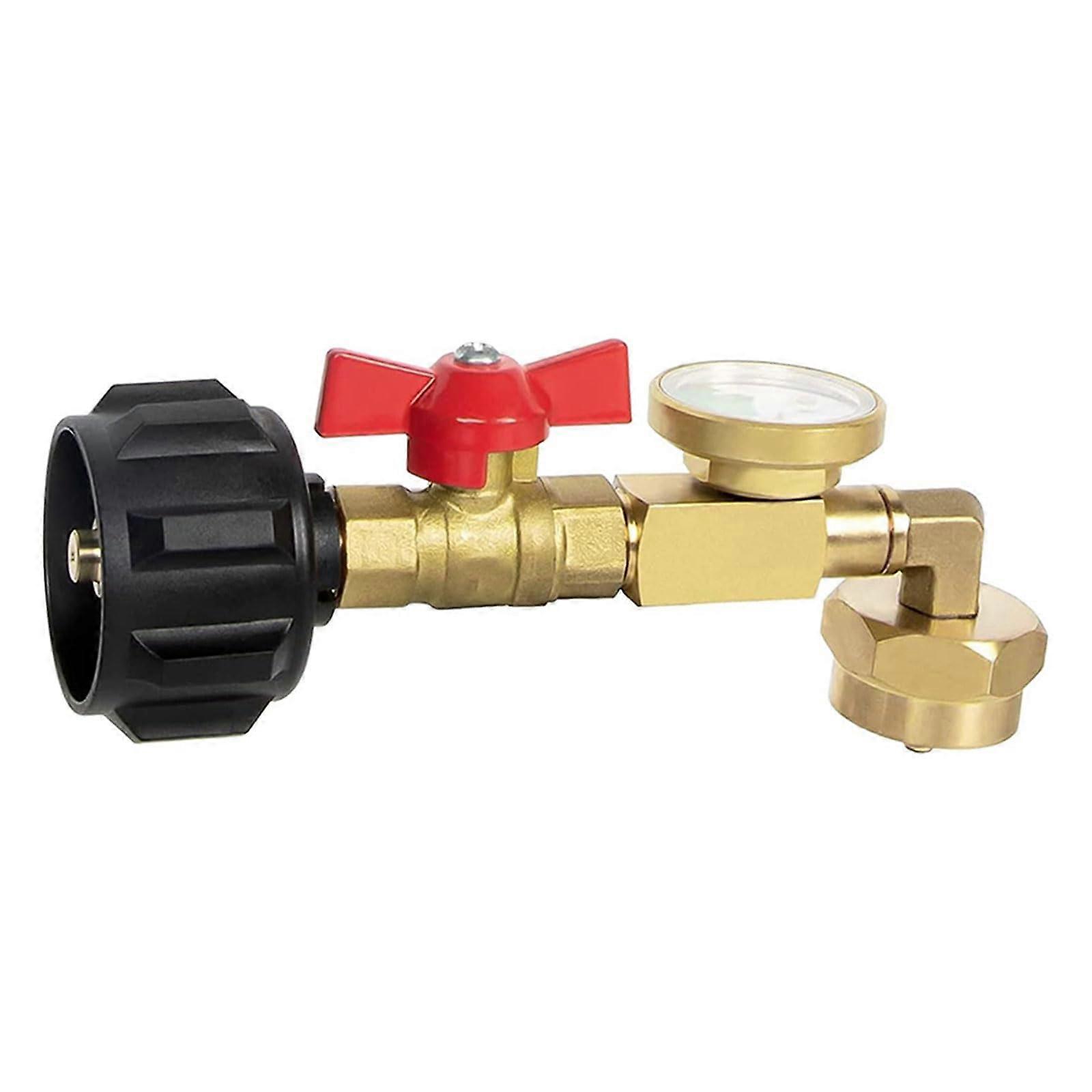 Propane Tank Adapter with Pressure Gauge, LeakProof Brass Refill Connector for BBQ and Camping