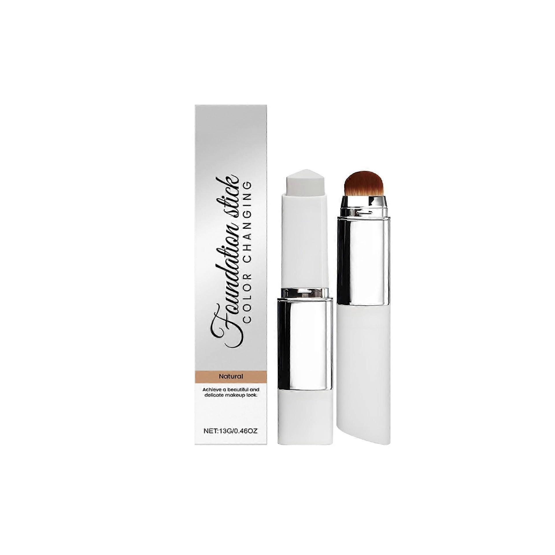 Color Changing Foundation Stick with Brush, Buildable Coverage, Long Lasting, Fits All Skin Types