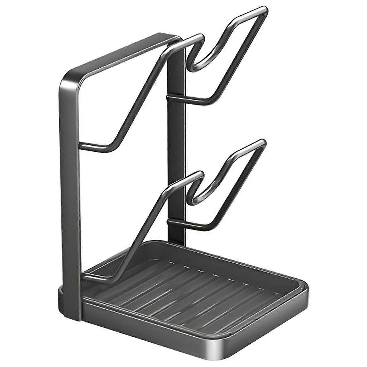 Kitchen Pot Lid Rack with Drainage Tray, Multi-Functional Countertop Cutting Board Storage Rack, Space-Saving Easy B