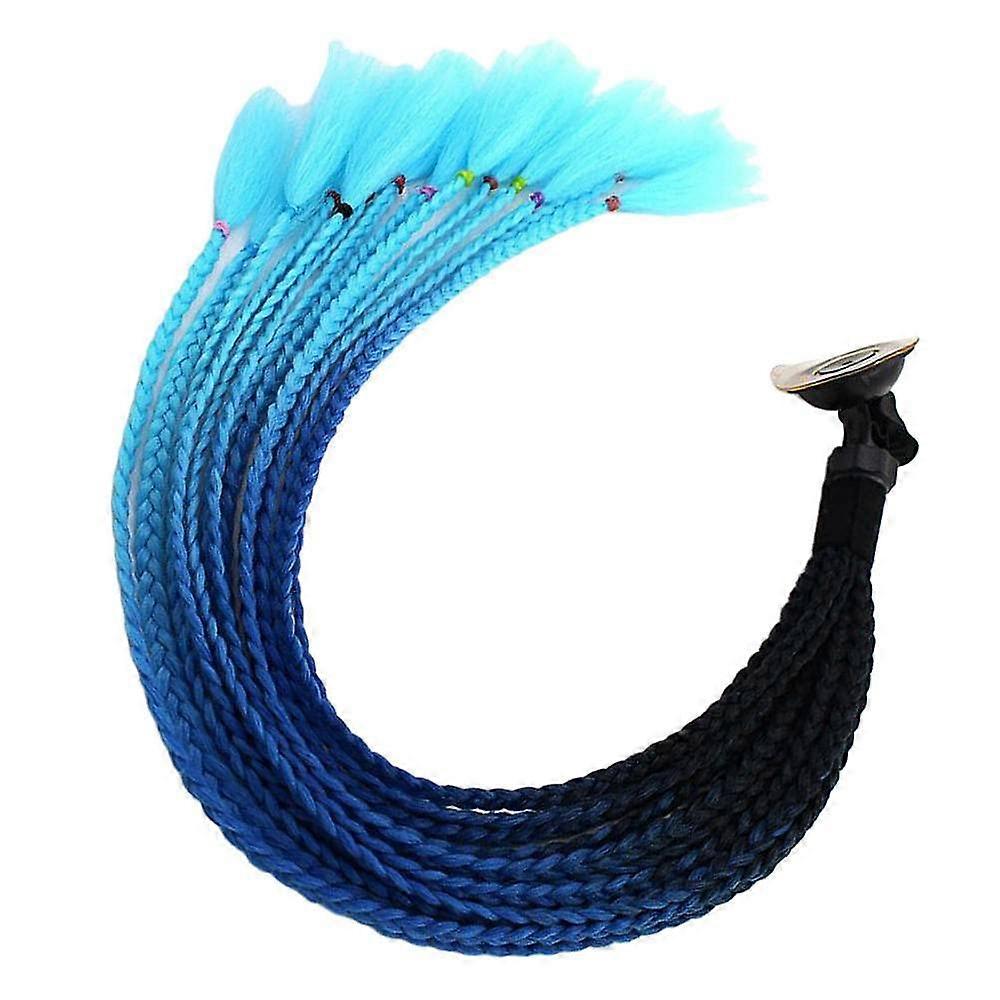 Motorcycle Helmet Braid 55cm Black Light Blue Ponytail Wig with Secure Suction Attachment