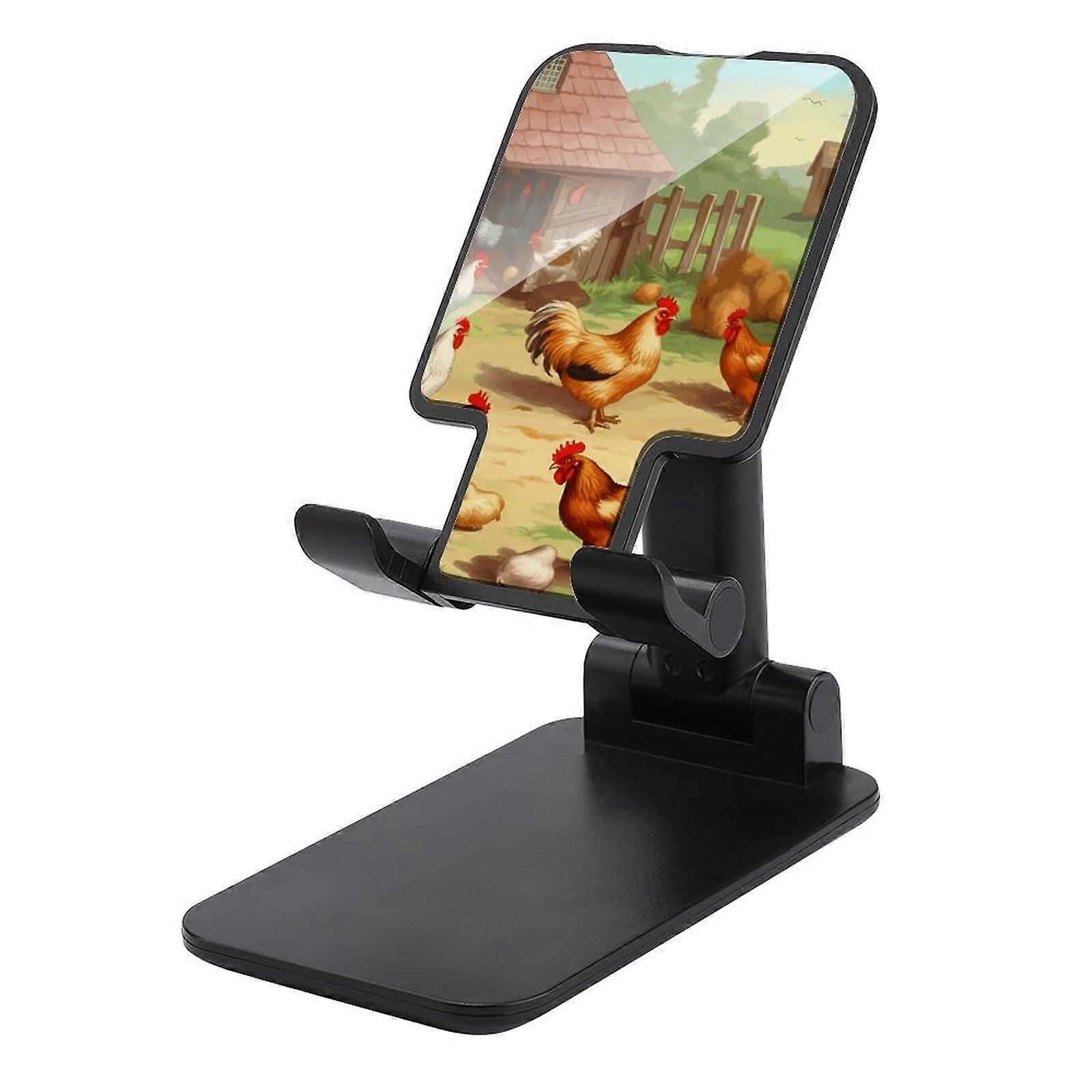 Adjustable Desktop Phone Holder with Roast Chicken Hen Farm Print Foldable Mobile Stand