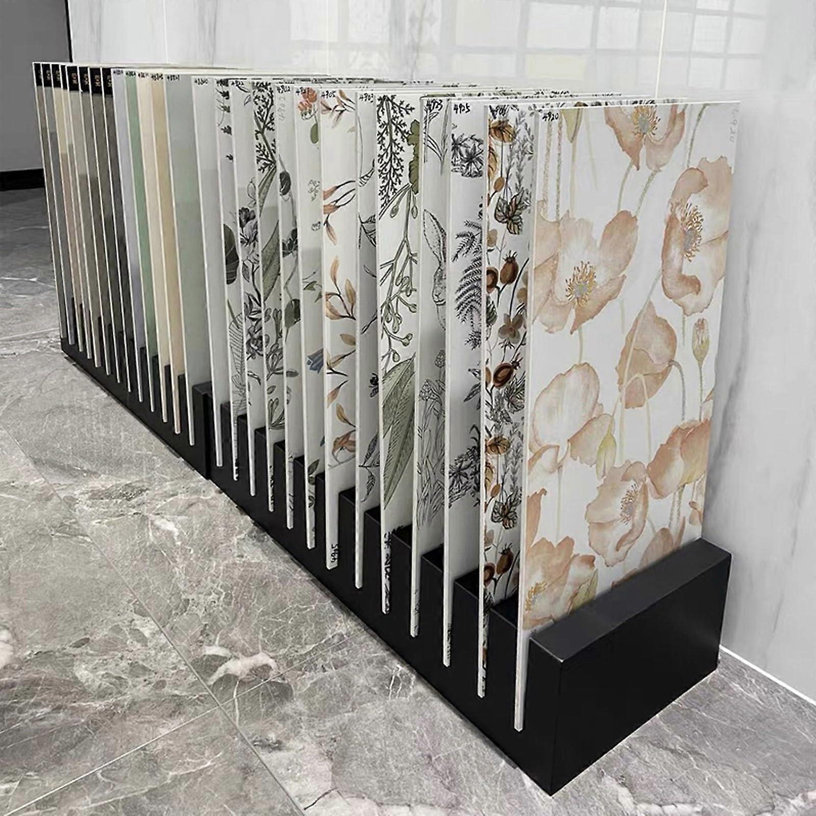 Tile Display Rack with 16 Slots, Durable Metal Ceramic Tile Sample Stand for Showrooms (Black)