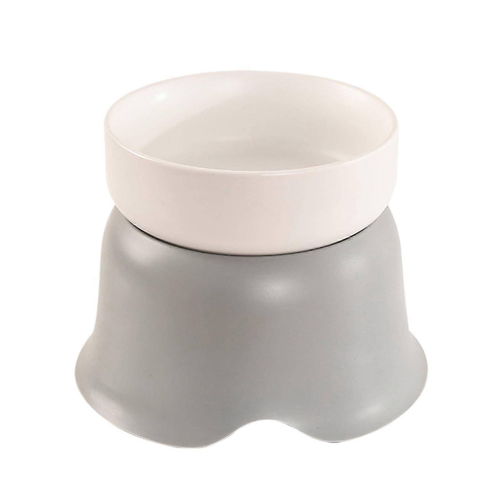 Elevated Ceramic Cat Dog Bowl with AntiTip Base, Leg Feeder for Pets Light Grey