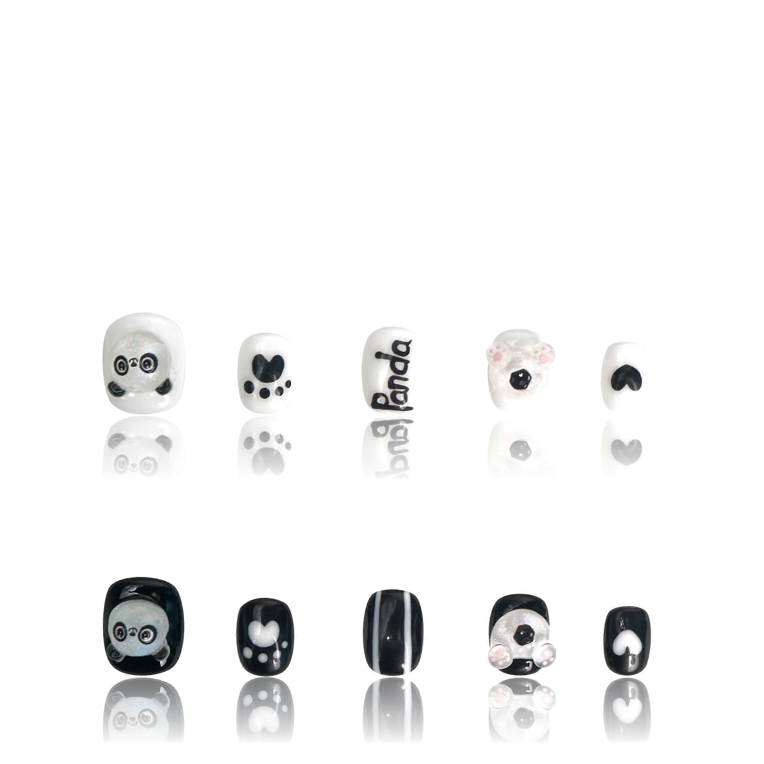XLarge Cute Panda Long Square Press On Nails, Reusable Handmade SalonQuality False Nails