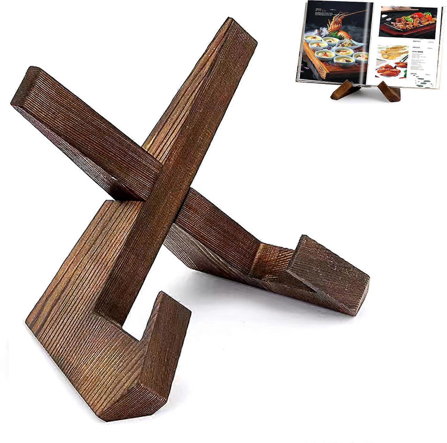 Wooden Cookbook Stand with Adjustable Angle, Foldable Rustic Recipe Book Holder for Kitchen Counter