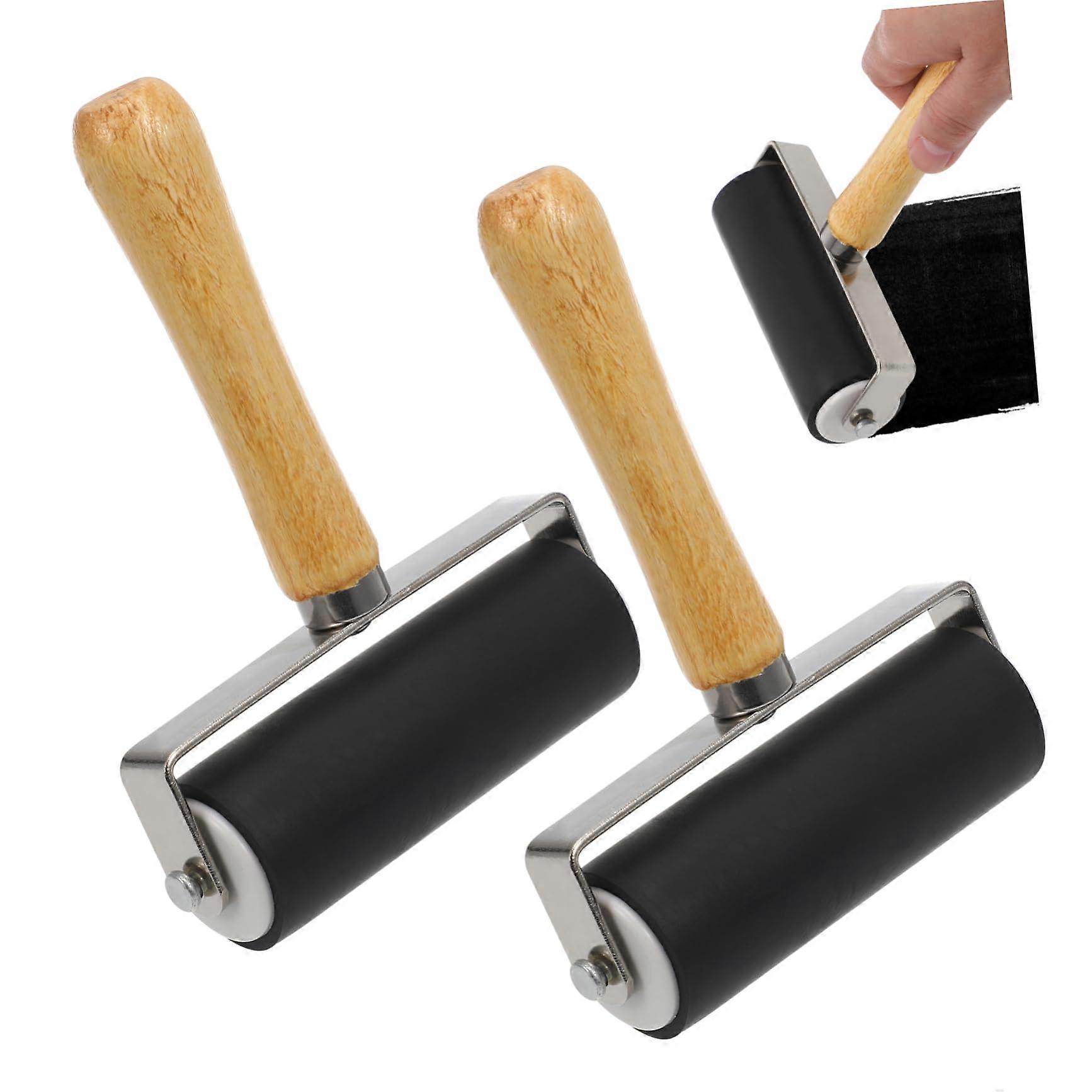 2PCS Printmaking Brayer Roller Rubber Ink Roller for Scrapbooking Stamping Crafts Black