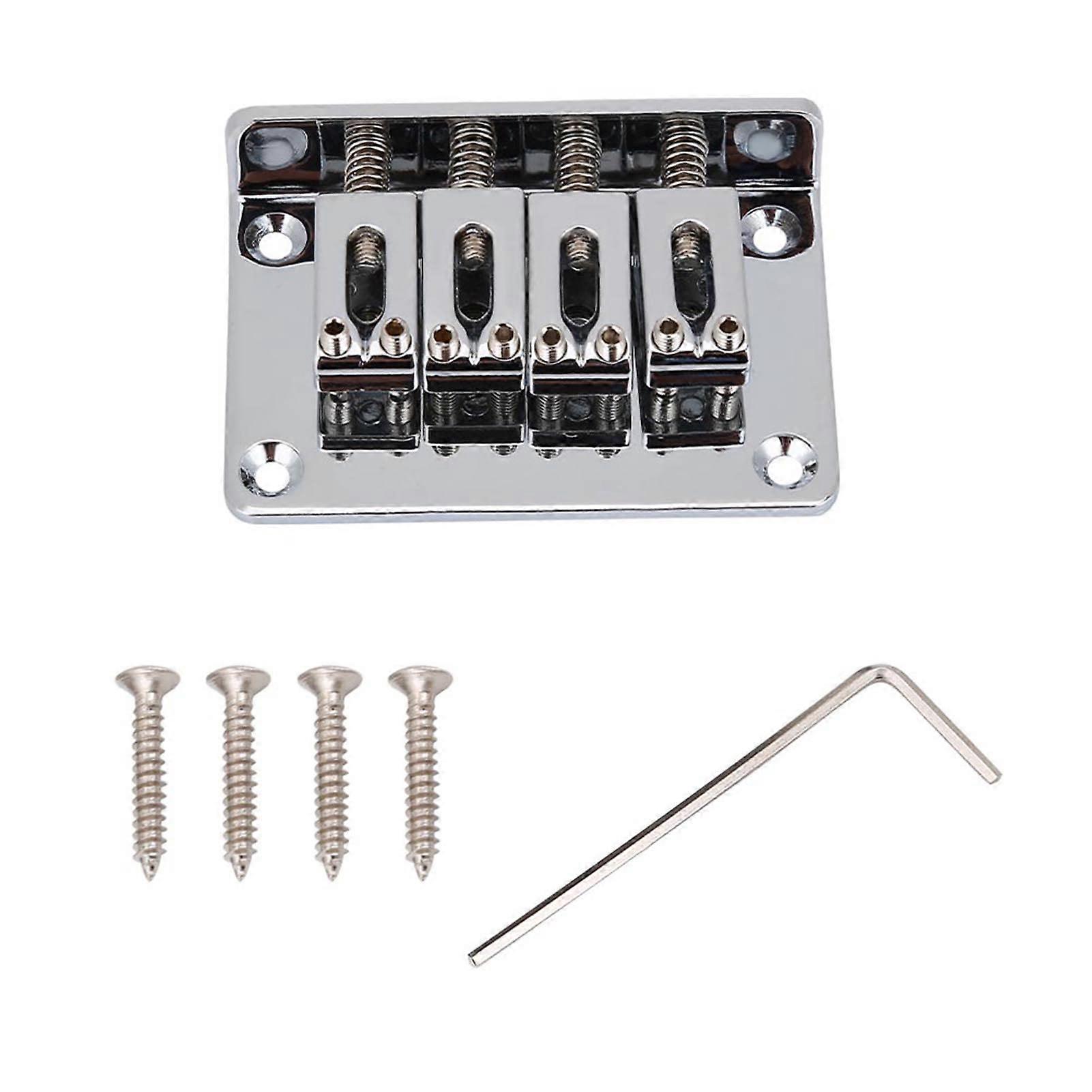 Guitar Bass Bridge 4 String Zinc Alloy Replacement with Precise Saddle Adjustment Silver