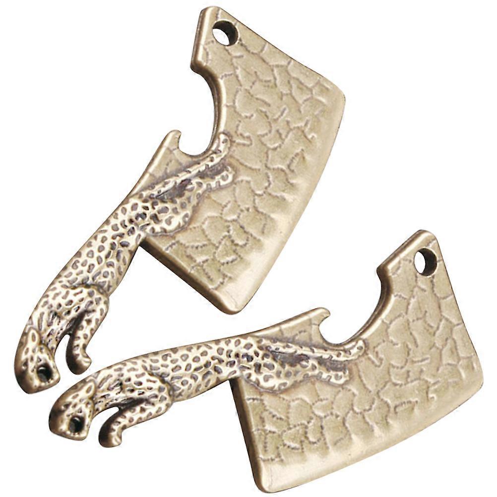 Vintage Brass Leopard Pendant Keychain Decoration 2Pcs