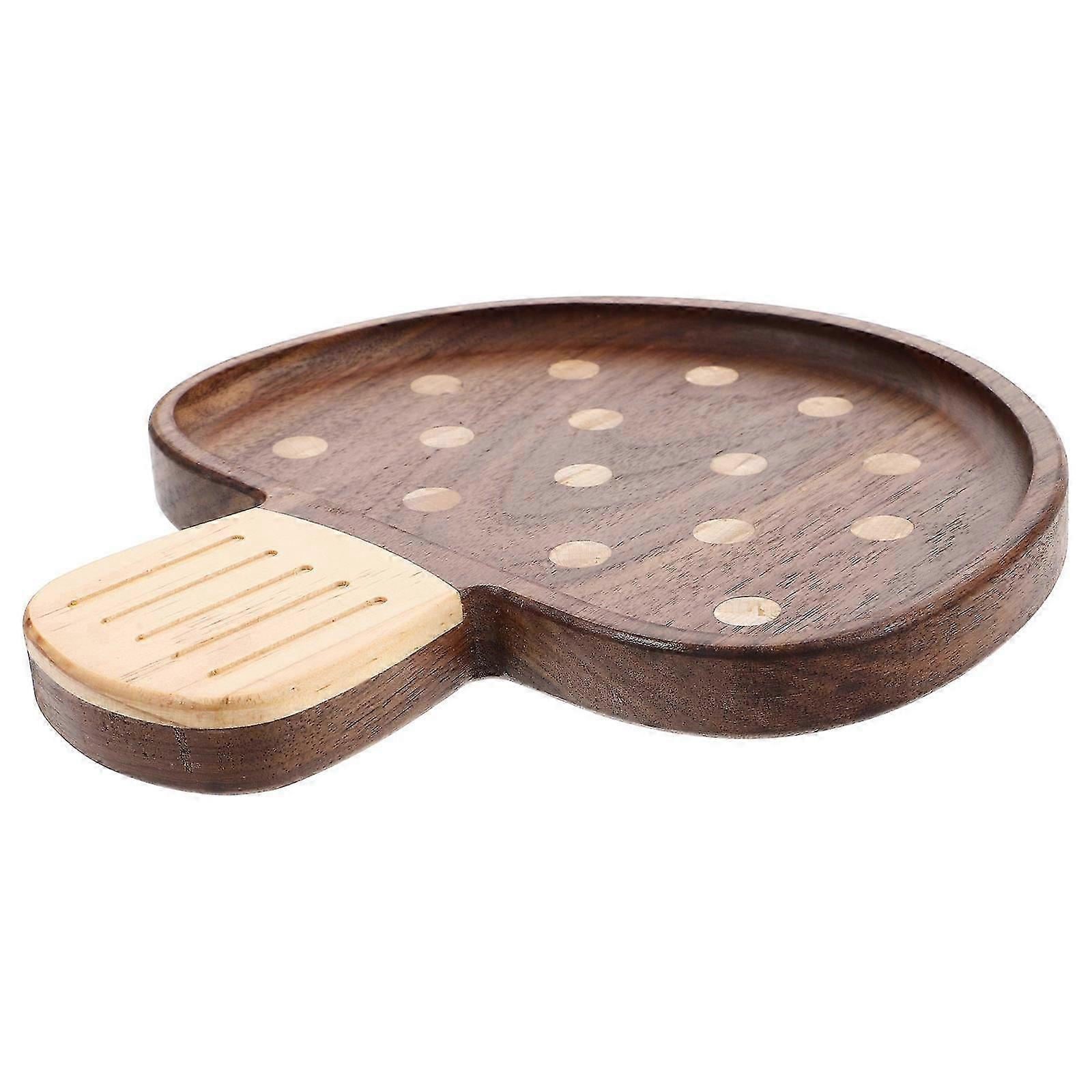 Natural Wood Serving Tray with Mushroom Pattern 1Pc