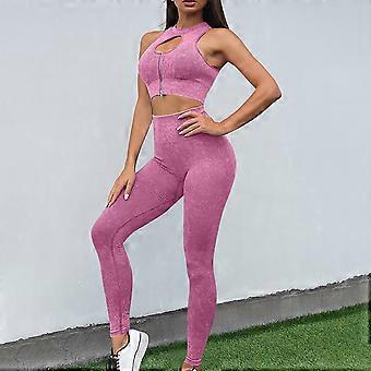 Trainingsset voor dames: 2-delige set met naadloze legging met hoge taille en gewatteerde, elastische sportbeha. Gymkleding.