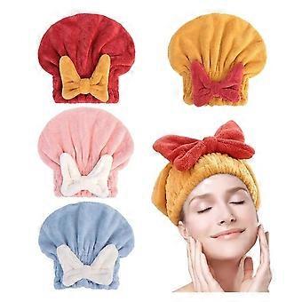 Microfiber Hair Towel for Women, Quick Dry Hair Wrap with Bow, Soft Coral Fleece Cap Reducing Frizz