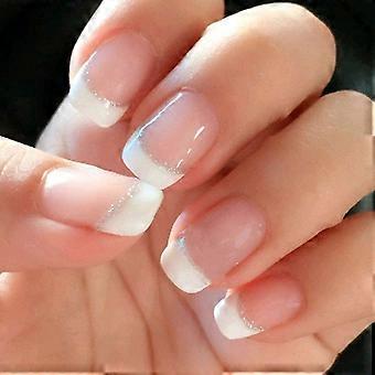 Short Square Pink Press On Nails 24PCS Glossy Acrylic Fake Nails for Women Full Cover Set