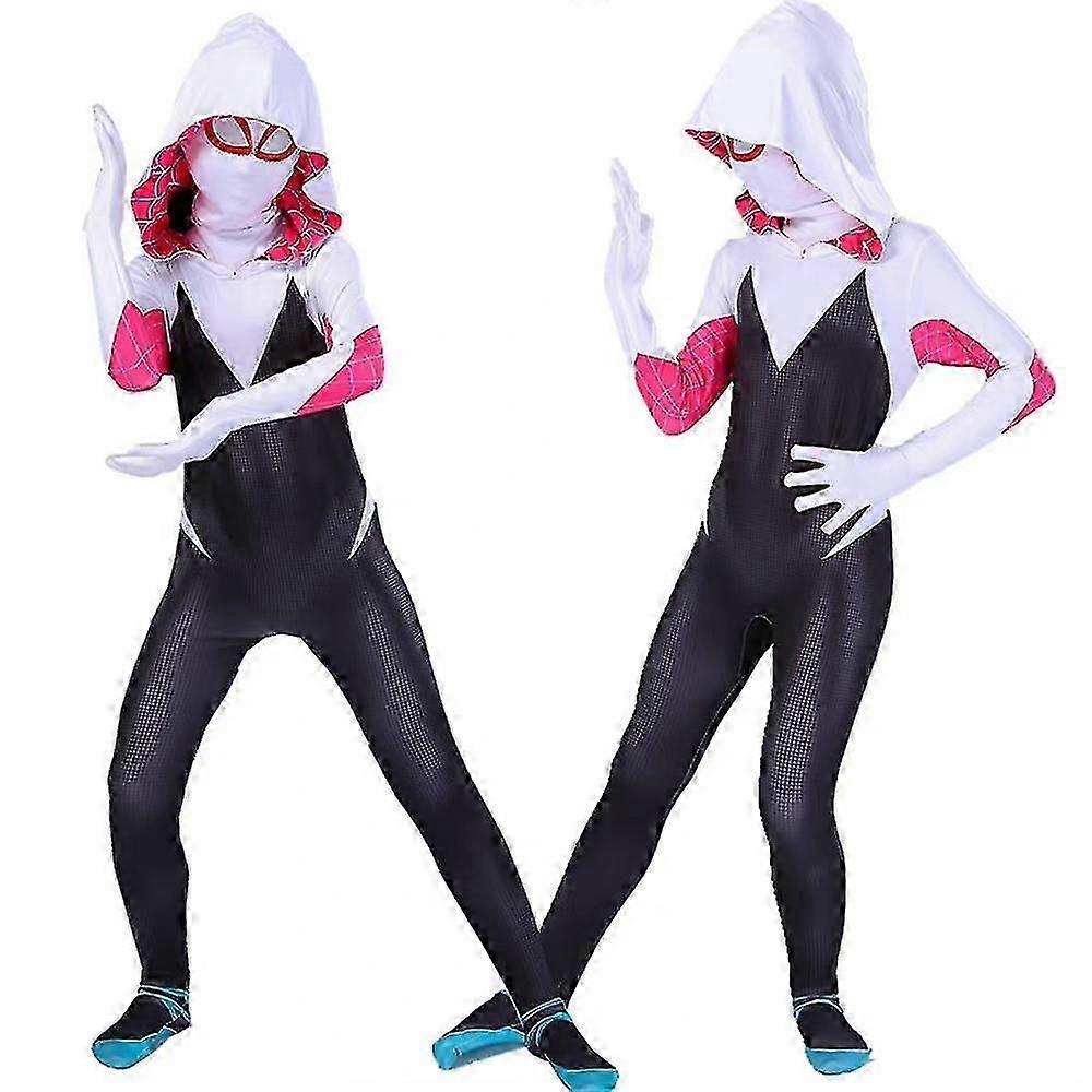 4-10 Years Kids Girls Spider Gwen With Mask Cosplay Jumpsuit Costume