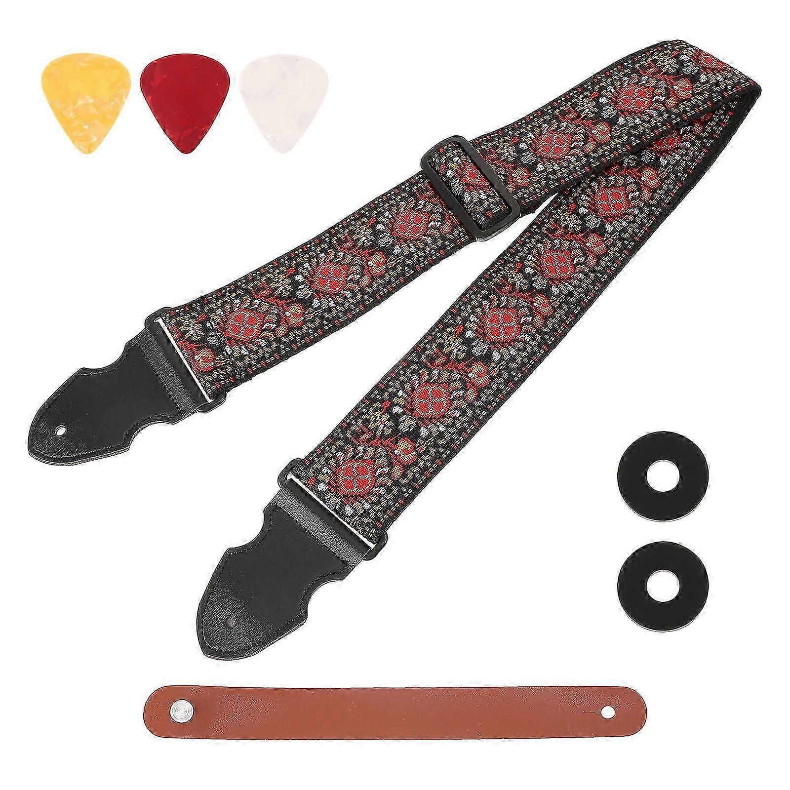 Adjustable Guitar Strap Microfiber Red Black For Acoustic Guitars Durable Comfortable 1Set
