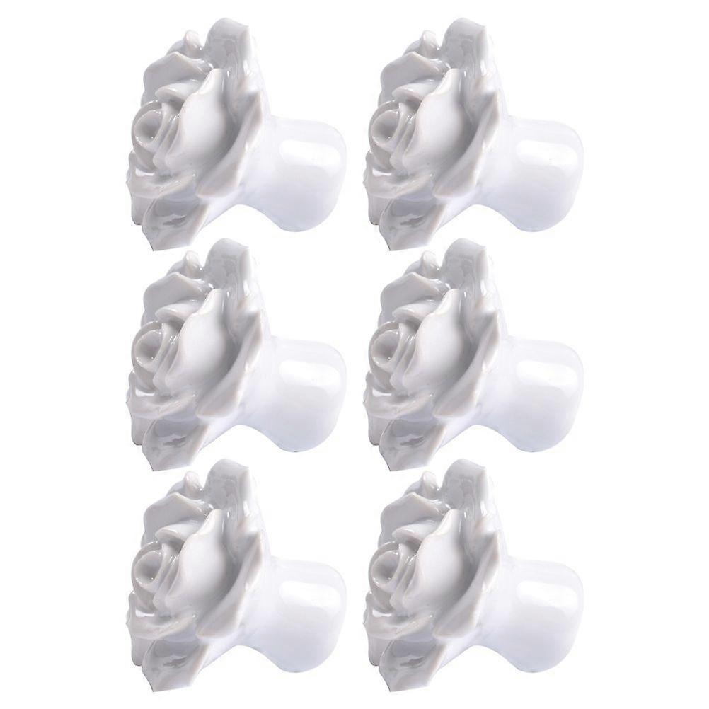 6pcs Rose Shaped Ceramic Cupboard Cabinet Drawer Door Knobs Pull Handles