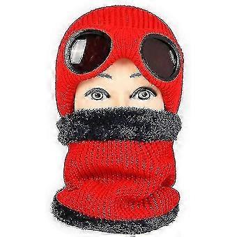 Bonnet Chapeau Tricot, Beanie Bonnet Chauffant Bonnet Tricot Avec Charpe Et Lunettes Pour Le Ski, Les Sports De Plein Air,rouge