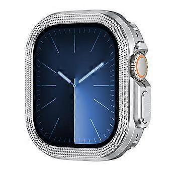 Funda para Apple Watch Ultra 3 de 49 mm / Ultra 2 de 49 mm / Ultra 49 mm, aleación de zinc con textura de diamante + cubierta protectora de PC - Plateada