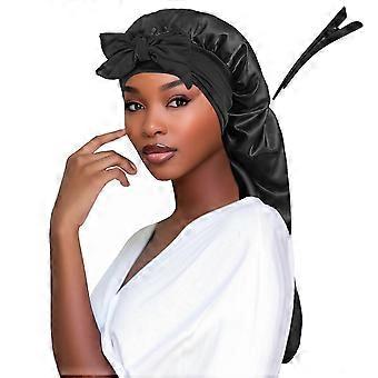 Hårnål Silk Bowknot för sovande kvinnor Långt hår Bonnets Mjukt elastiskt band Satin Bonnet för lockigt hår