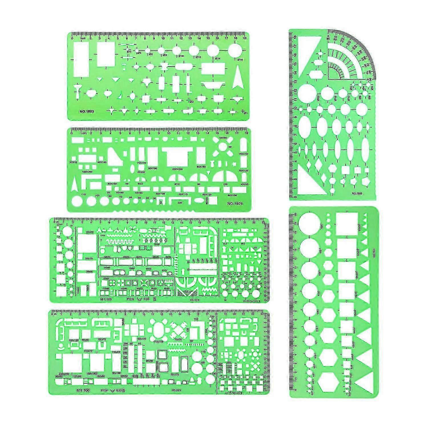 6 Pcs Green Plastic Measuring Templates Building Formwork Stencils for Office Drafting