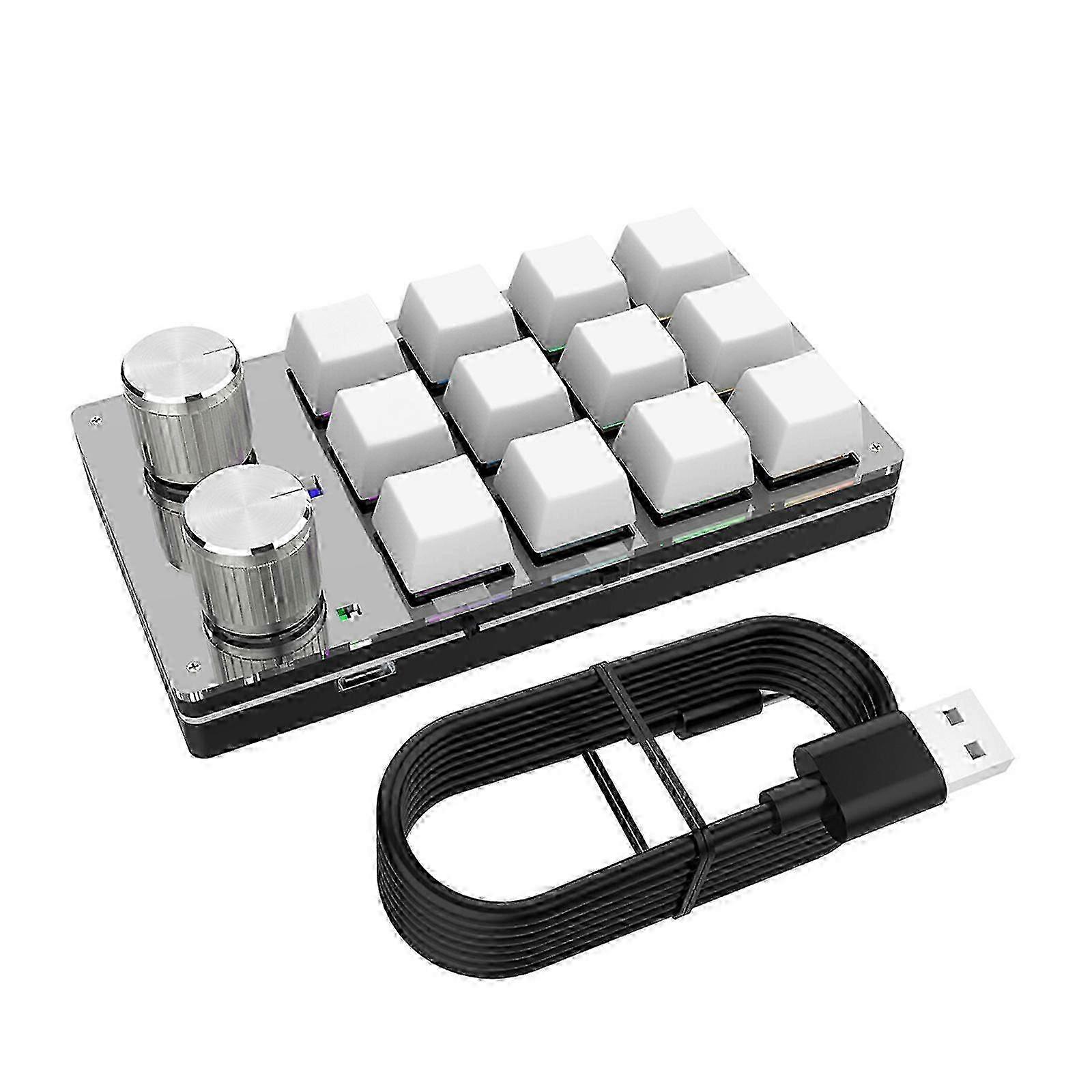 12-Key Programmable Macro Pad with 2 Knobs - Hot-Swappable Mechanical Keypad (White)