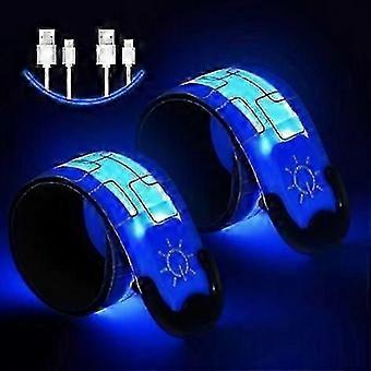 2 pulseras LED recargables por USB, pulseras reflectantes LED para correr, banda intermitente ajustable, pulsera LED de seguridad, pulsera deportiva luminosa