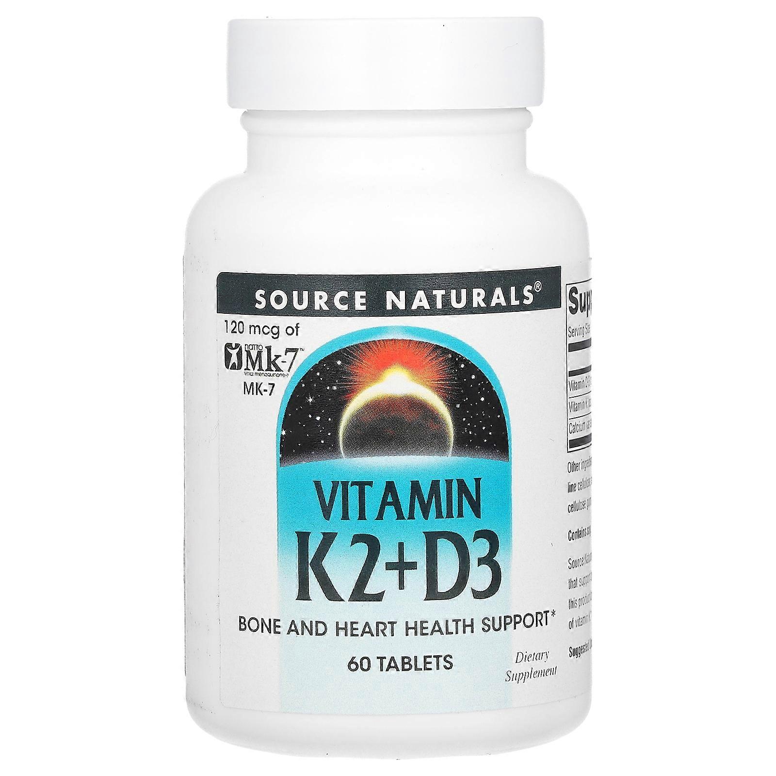 2 x Source Naturals, Vitamin K2 + D3, 60 Tablets