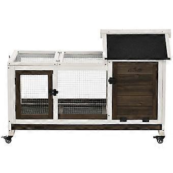 Petit clapier pour lapins nains et cochons d'Inde, avec roulettes, 108 x 58 x 73,5 cm, couleur café