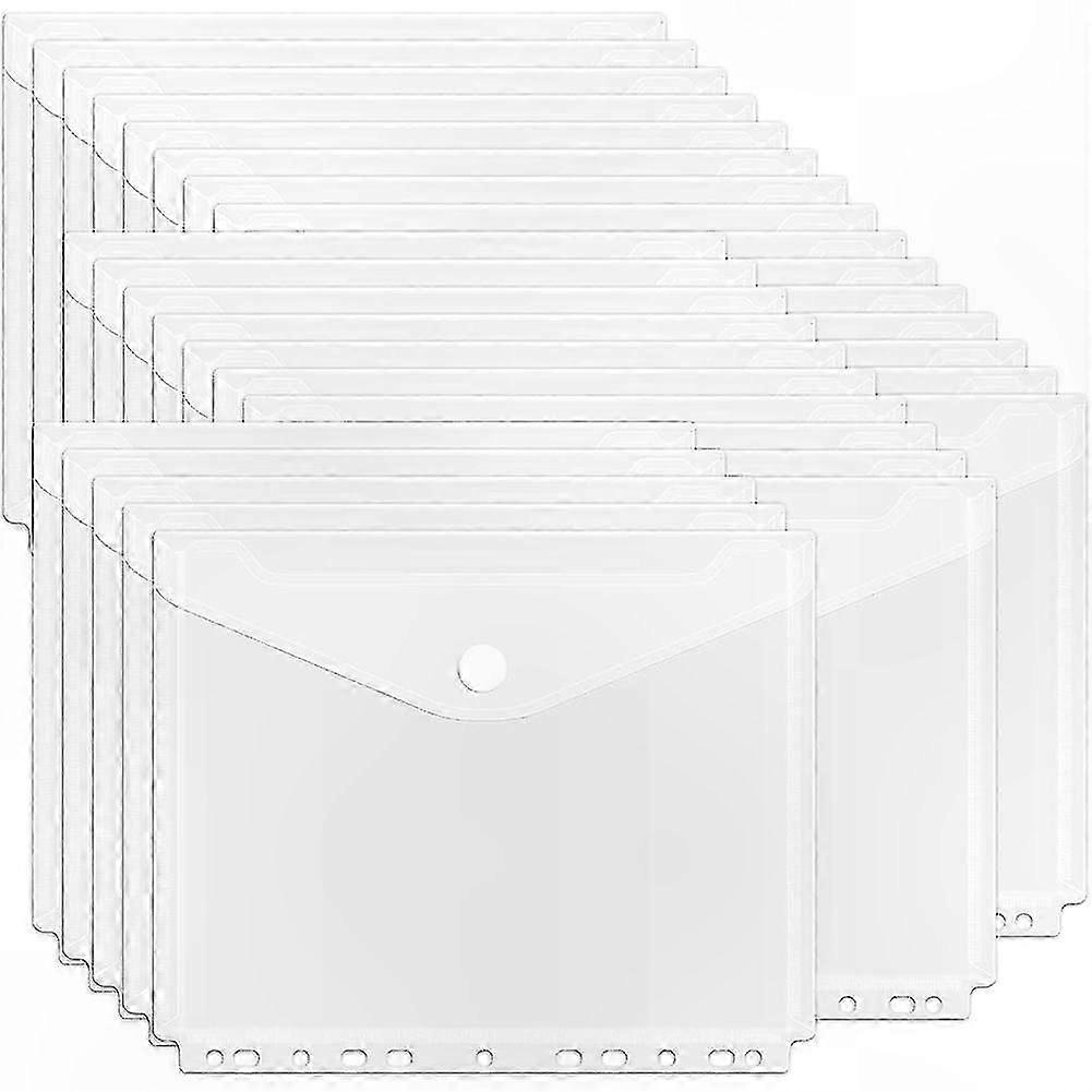 30-Pack Clear Binder Envelopes, 11-Hole Pockets with Hook and Loop Closure for Organizing