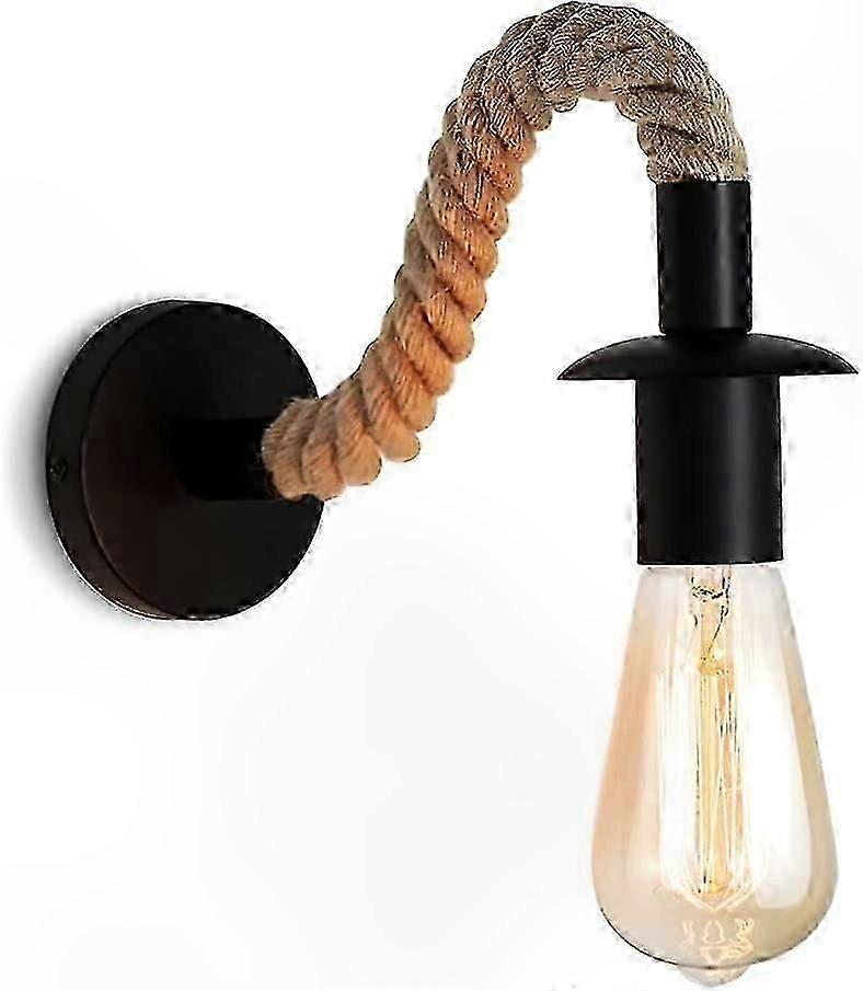 Rustic Hemp Rope Wall Sconce for E27 Bulb, 110/220V, Black