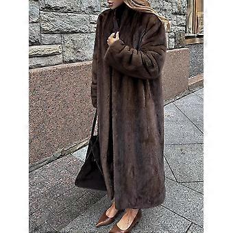 2024 European & American Cross-border Solid Color Extra Long Fur Coat - Fashionable, Warm, Thick Long Sleeve Plush Outerwear for Autumn & Winter